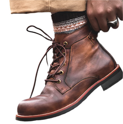 Men's Leather Lace-Up Boots with a Padded Collar