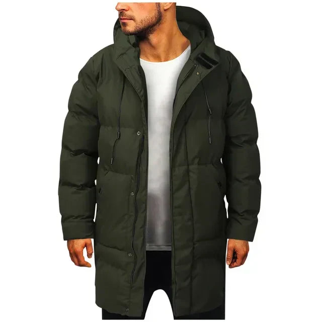 Men's Long Puffer Snow Winter Jacket - Dark green