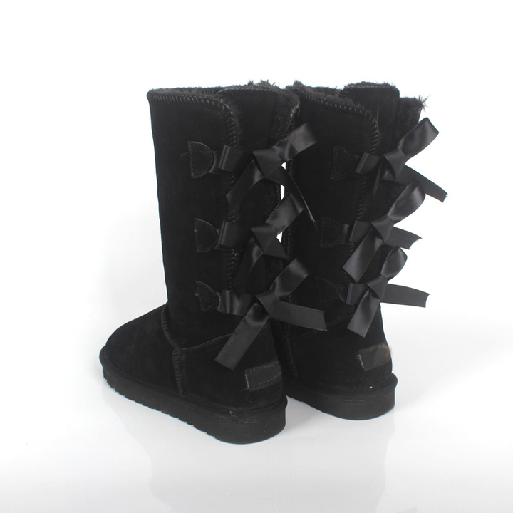 Women's Stylish Winter Knee High Fur Boots - Black