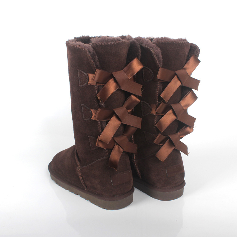 Women's Stylish Winter Knee High Fur Boots - Dark brown