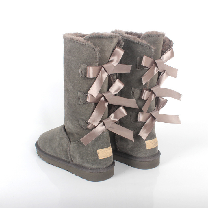 Women's Stylish Winter Knee High Fur Boots - Grey