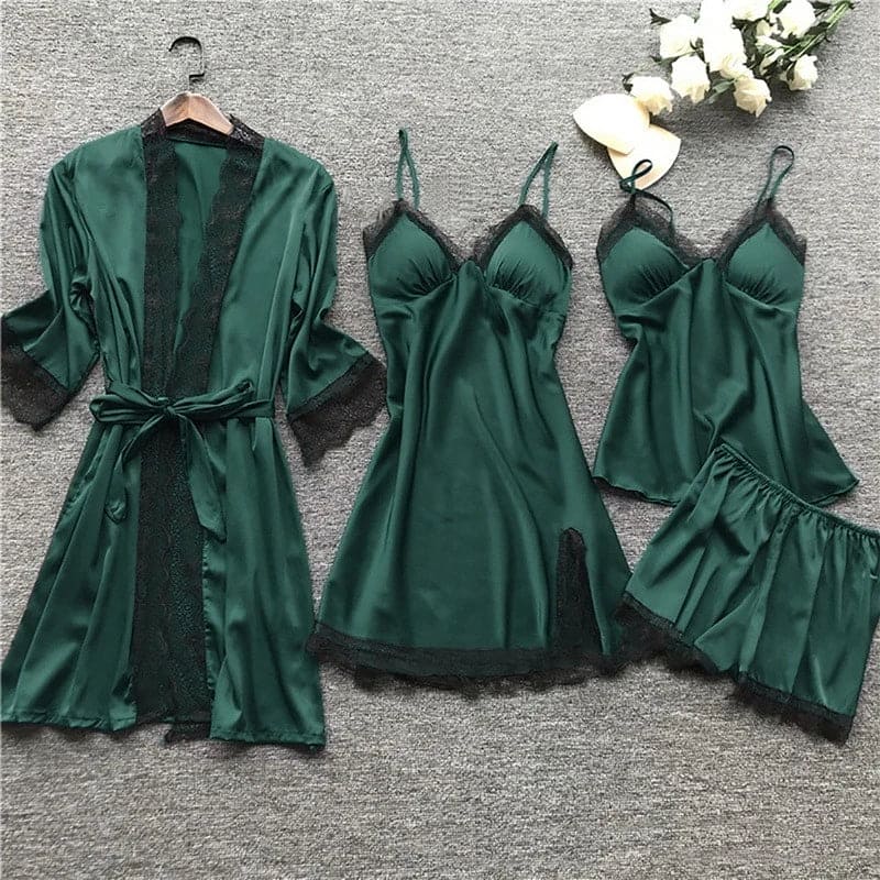 Women's Lounge Matching Silk Pajama Set - Green