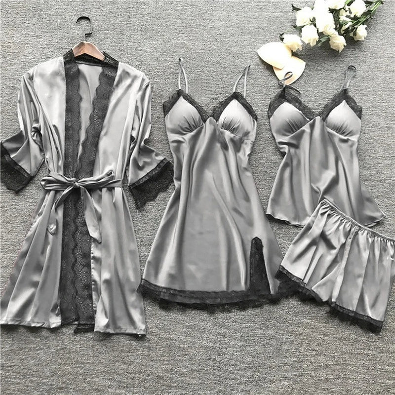 Women's Lounge Matching Silk Pajama Set - Grey