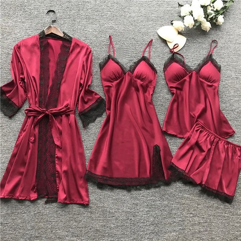 Women's Lounge Matching Silk Pajama Set - Red