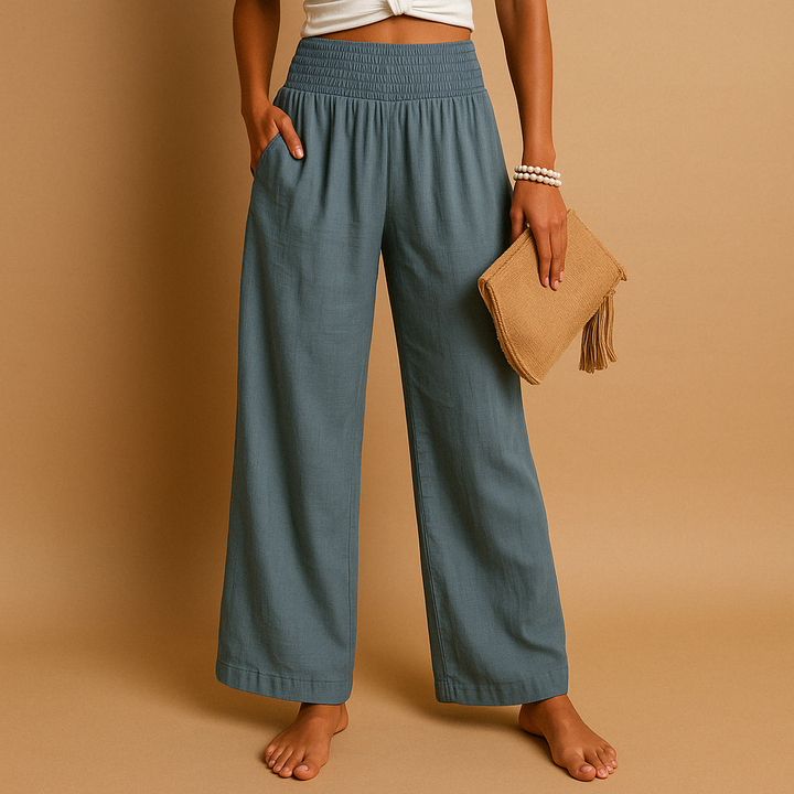 Women's Classic Linen Wide Leg Gaucho Pants - Grey