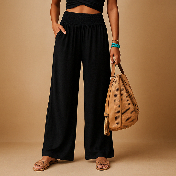 Women's Classic Linen Wide Leg Gaucho Pants - Black