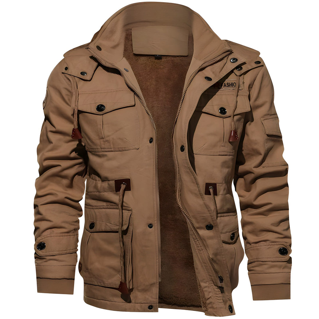 Men's Stylish Fleece-Lined Rain Winter Jacket - Brown