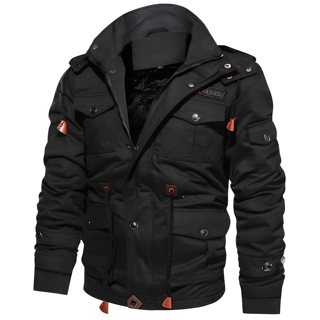 Men's Stylish Fleece-Lined Rain Winter Jacket - Black