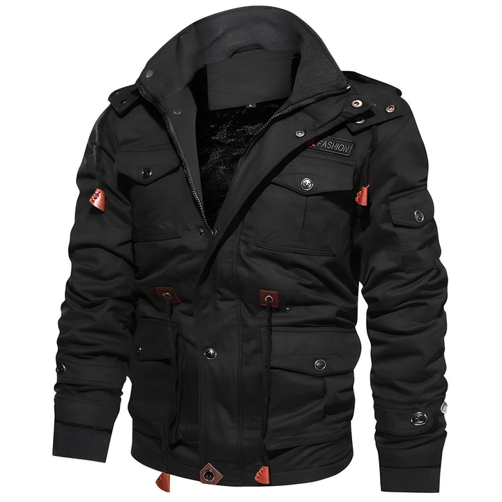Men's Stylish Fleece-Lined Rain Winter Jacket - Black