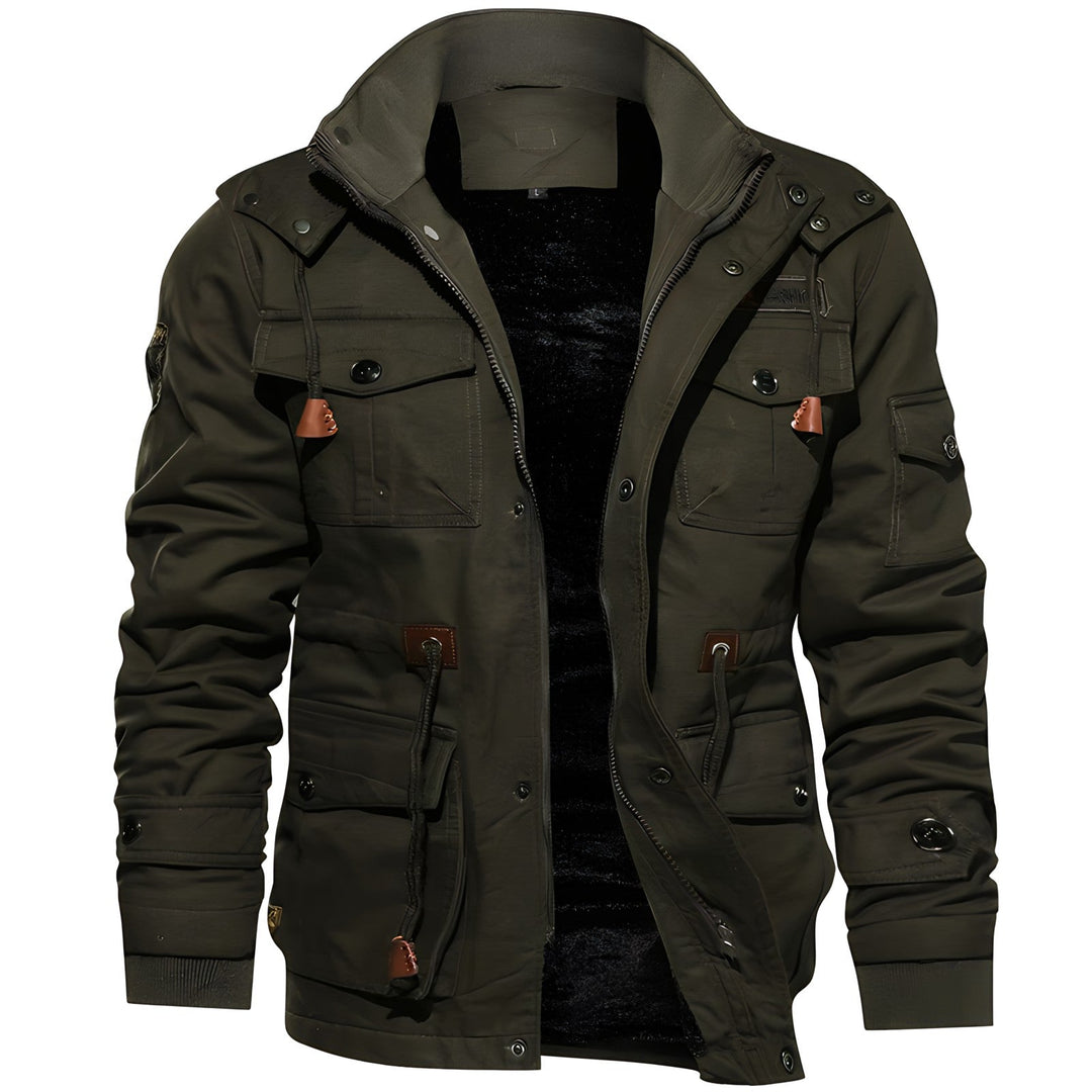 Men's Stylish Fleece-Lined Rain Winter Jacket - Dark green