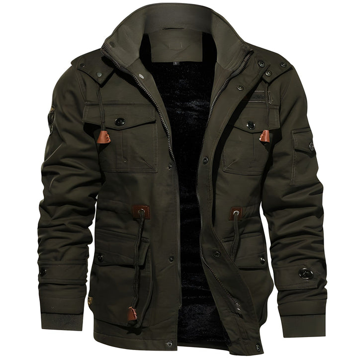 Men's Stylish Fleece-Lined Rain Winter Jacket - Dark green