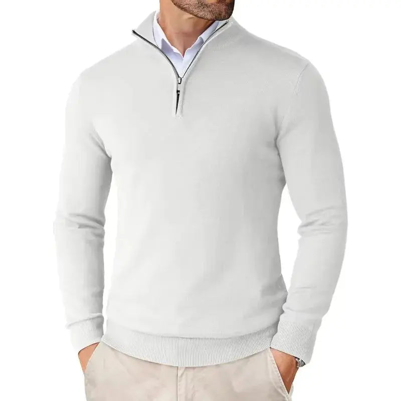 Men's Knit Quarter Zip Sweater - White