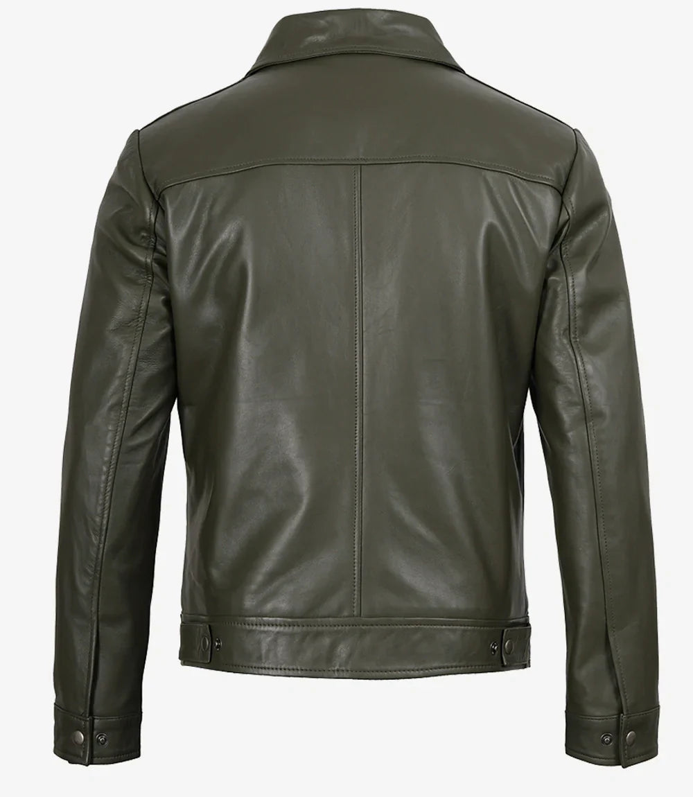 Crawford | Olive Leather Collar Jacket