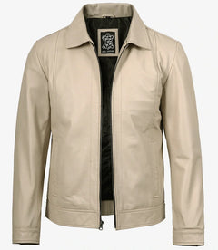 Gerald | Beige Leather Harrington Jacket with a Full Zip