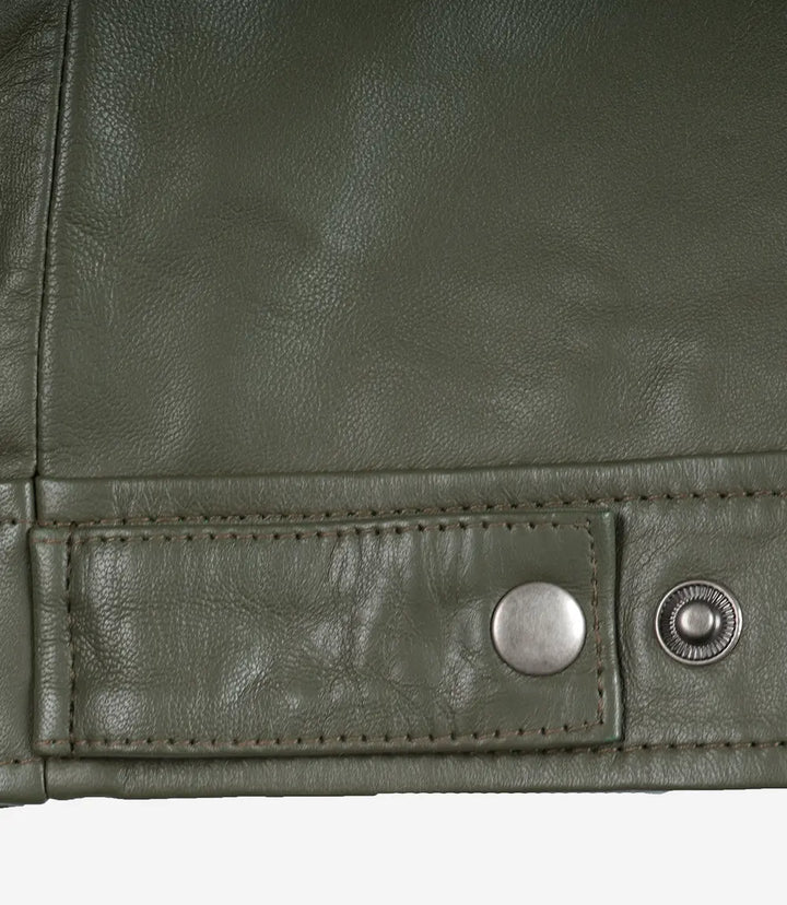 Crawford | Olive Leather Collar Jacket