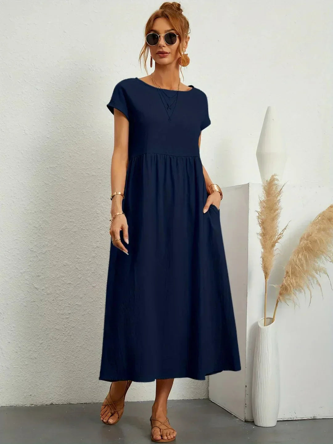 Eleanor | Empire Waist Midi Dress With Pockets