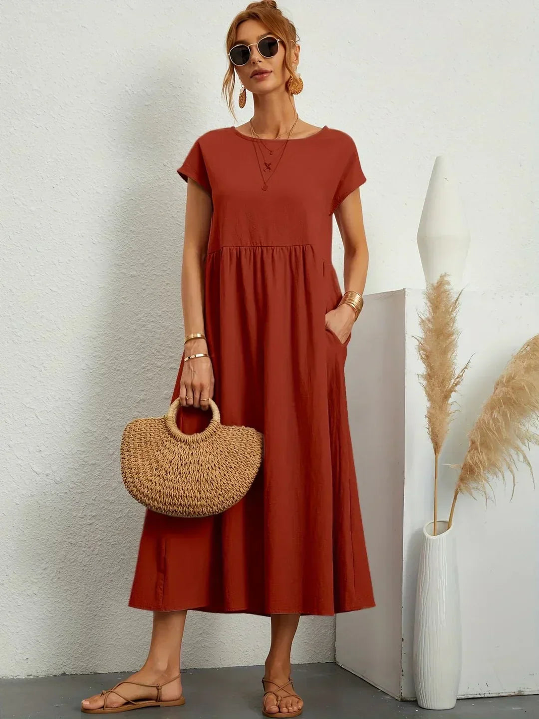 Eleanor | Empire Waist Midi Dress With Pockets