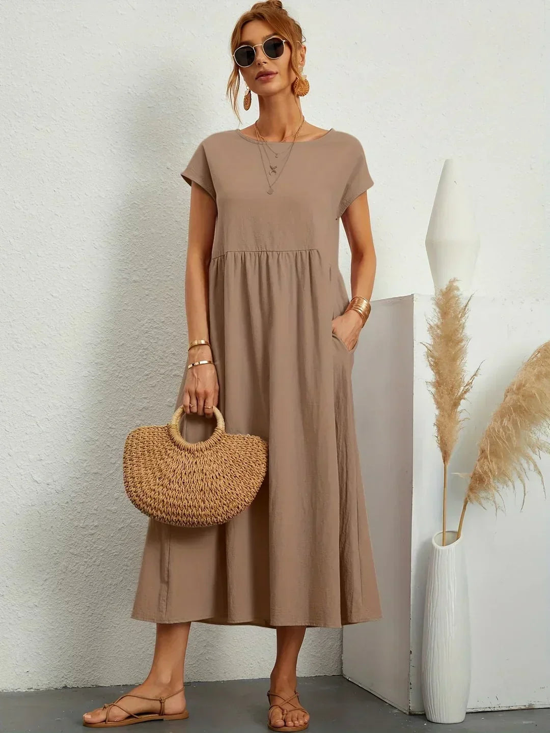 Eleanor | Empire Waist Midi Dress With Pockets