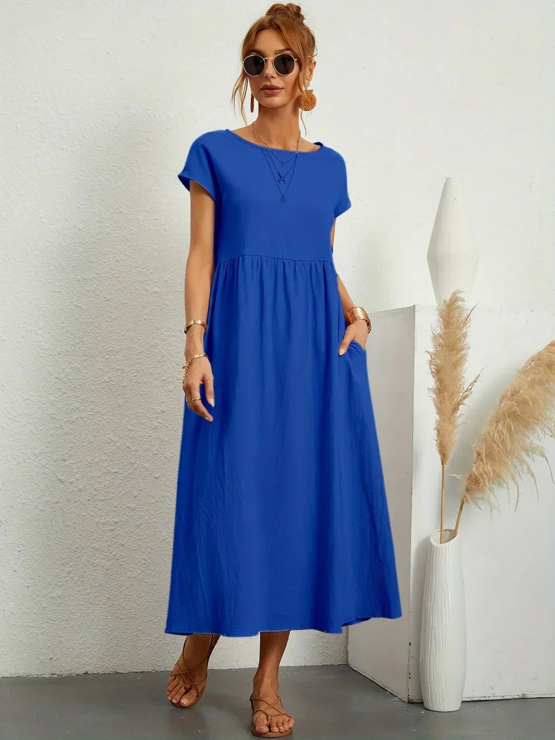 Eleanor | Empire Waist Midi Dress With Pockets