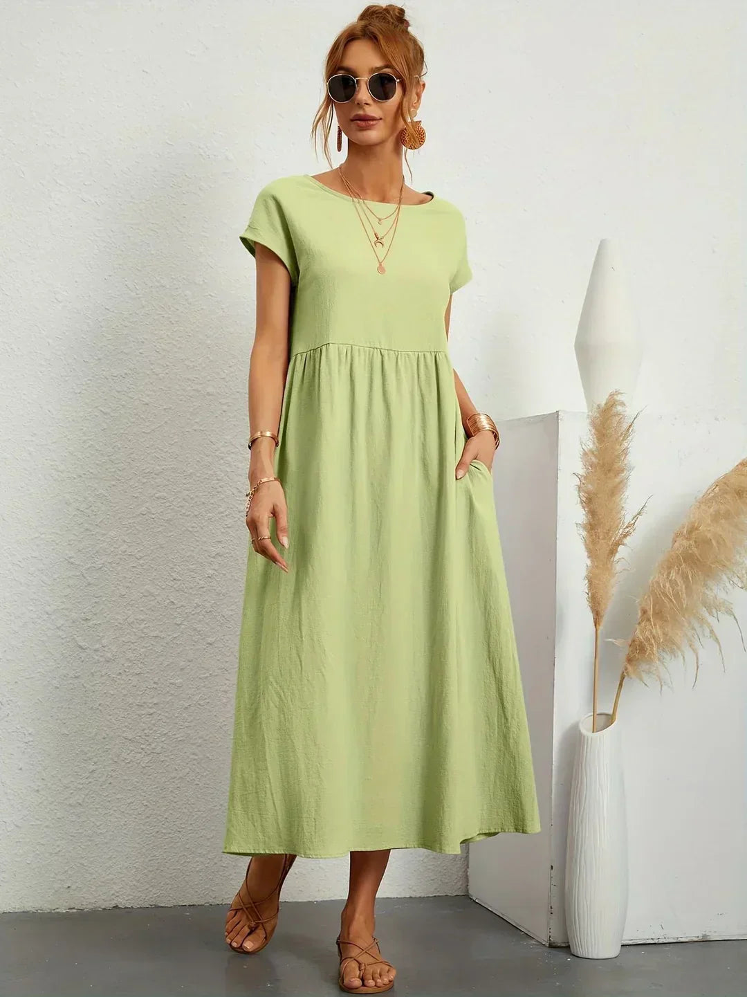 Eleanor | Empire Waist Midi Dress With Pockets