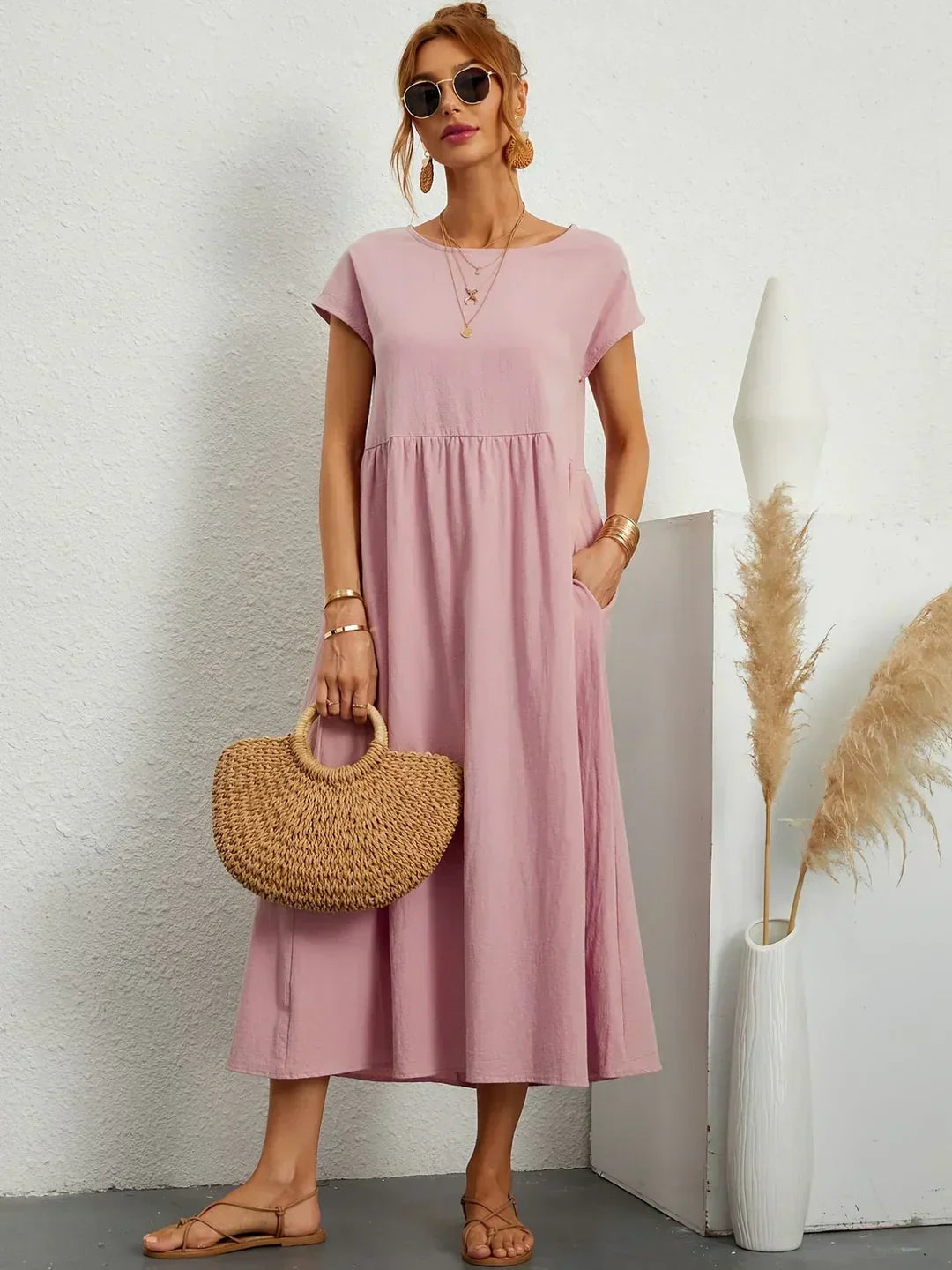 Eleanor | Empire Waist Midi Dress With Pockets