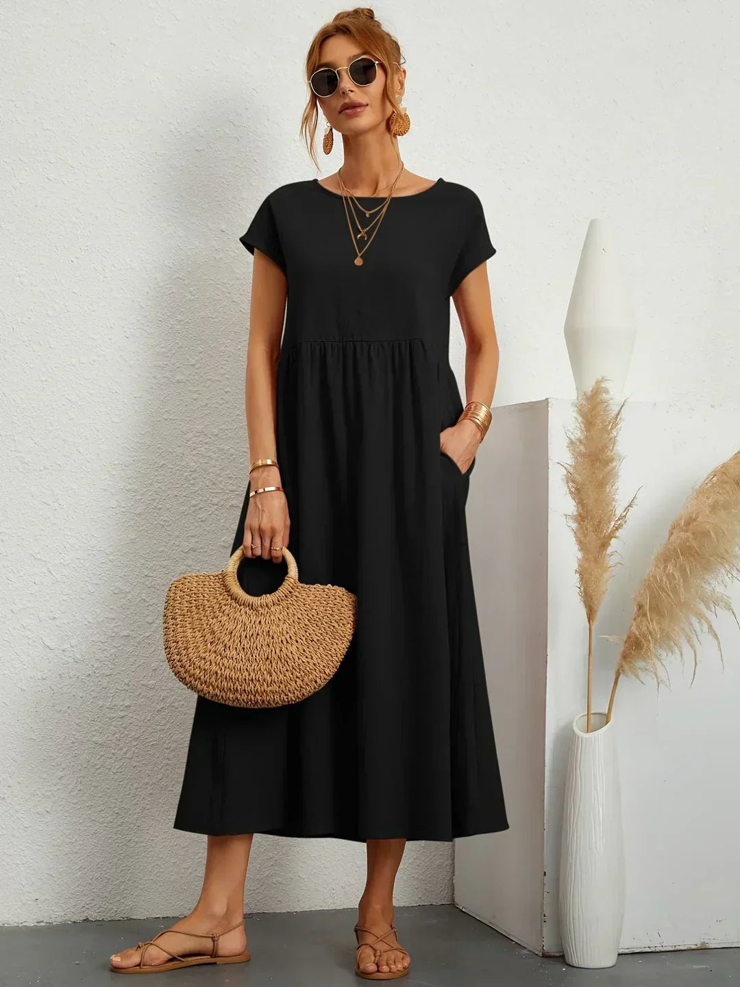 Eleanor | Empire Waist Midi Dress With Pockets
