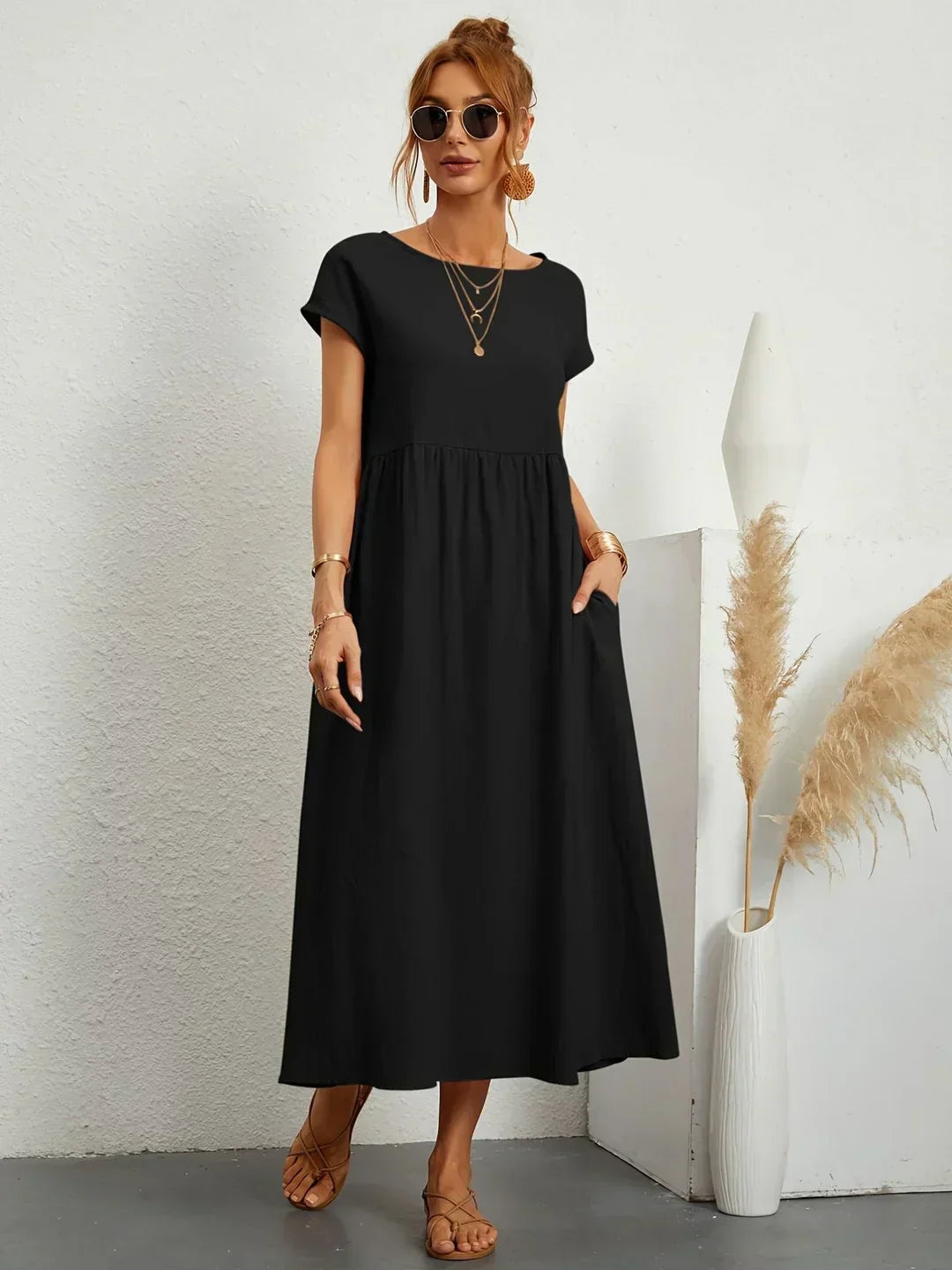 Eleanor | Empire Waist Midi Dress With Pockets
