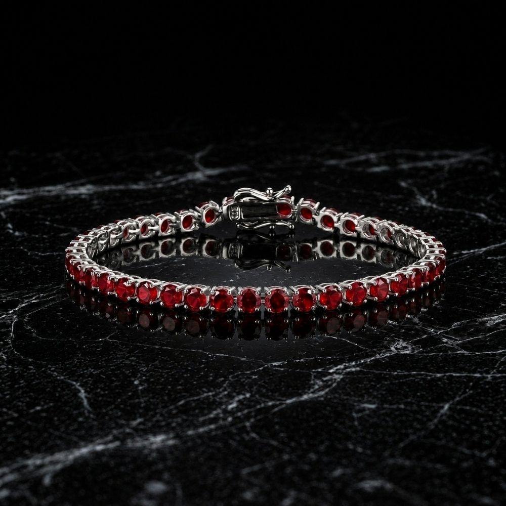 Women's Elegant Birthstone Tennis Bracelet - Silver and Red