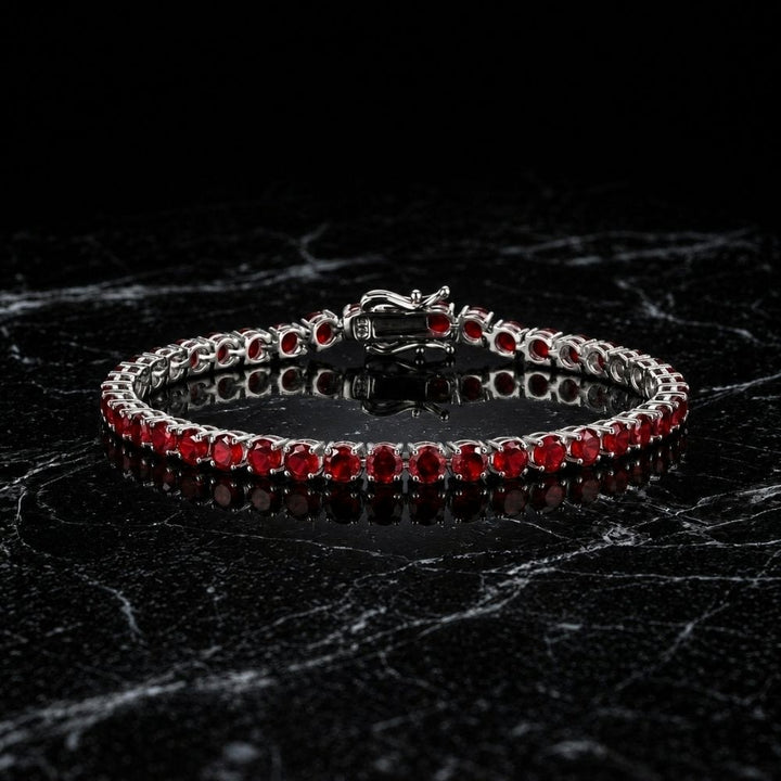 Women's Elegant Birthstone Tennis Bracelet - Silver and Red