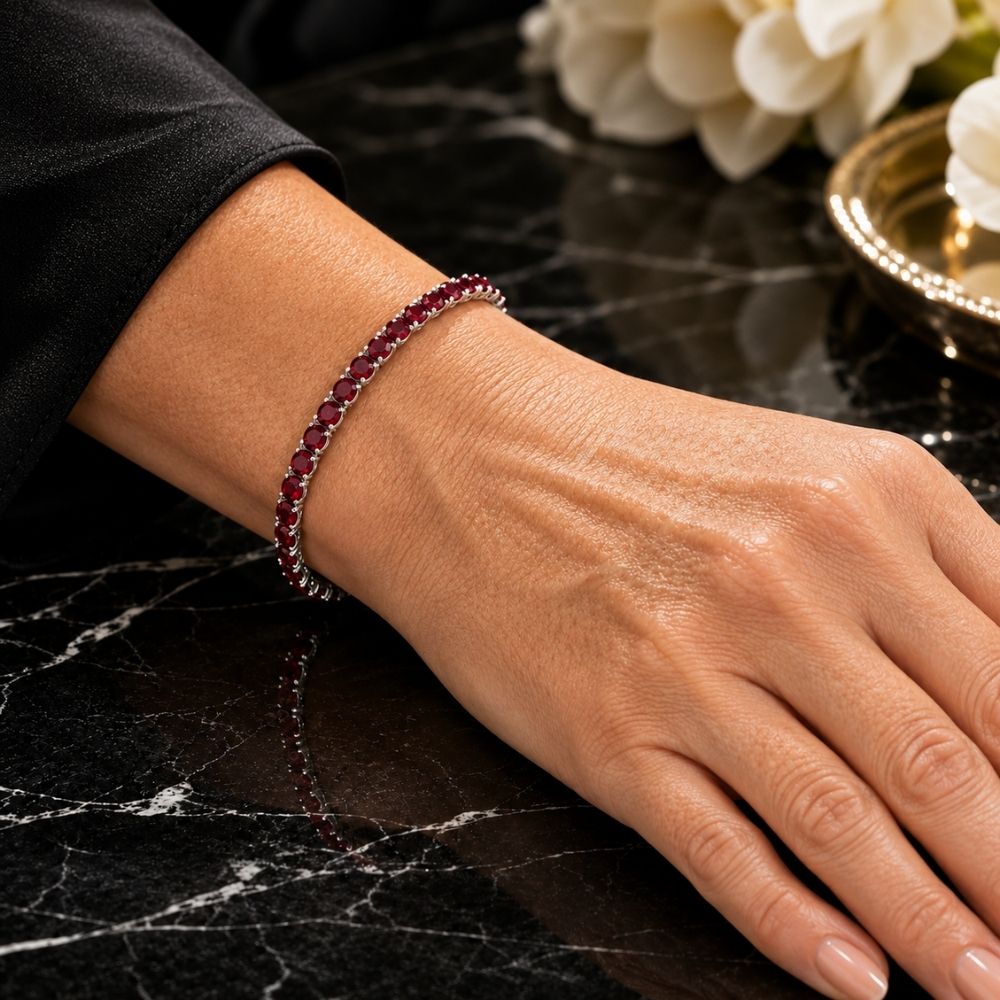 Women's Elegant Birthstone Tennis Bracelet - Silver and Red