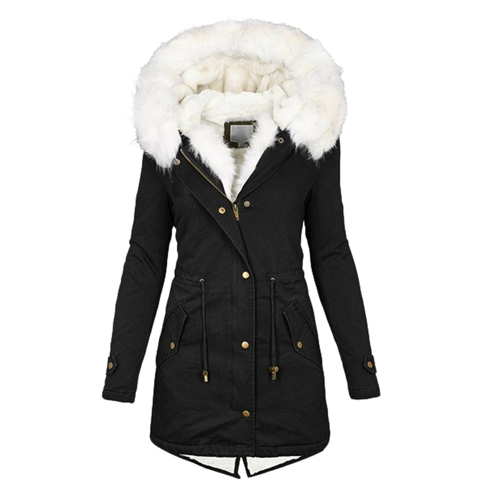 Women's Classic Winter Hooded Faux Fur Coat - Black