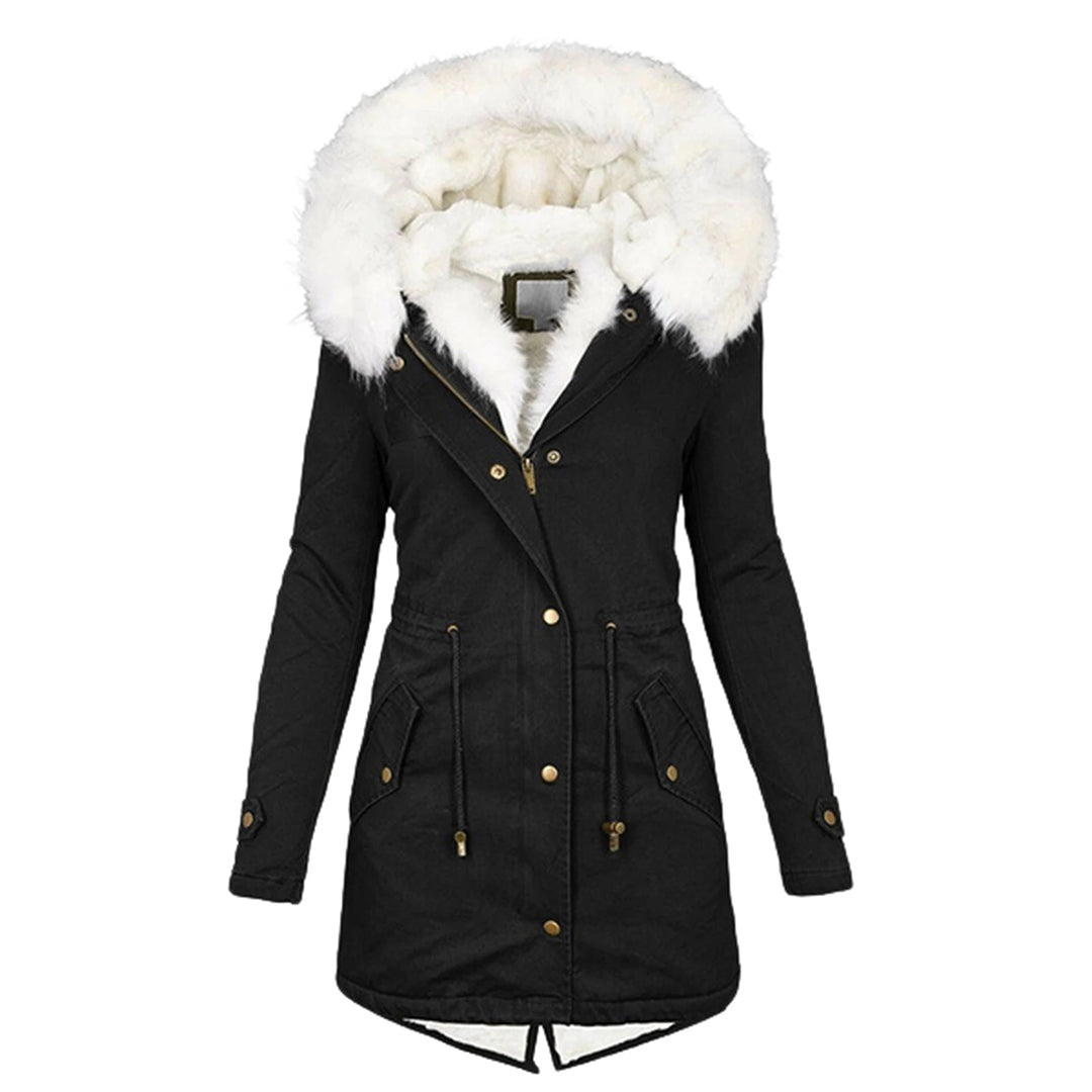 Women's Classic Winter Hooded Faux Fur Coat - Black