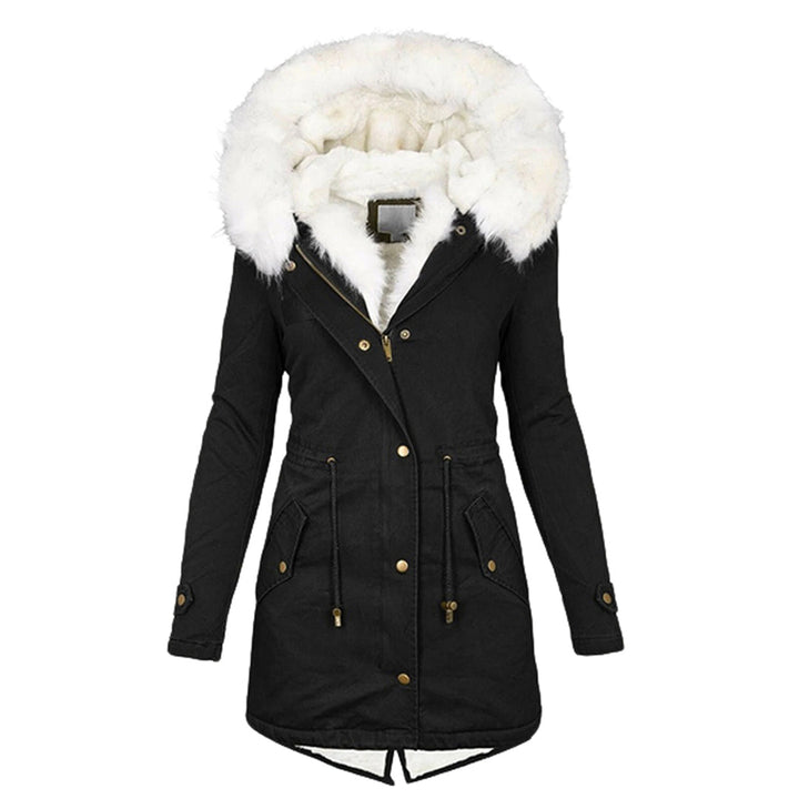 Women's Classic Winter Hooded Faux Fur Coat - Black