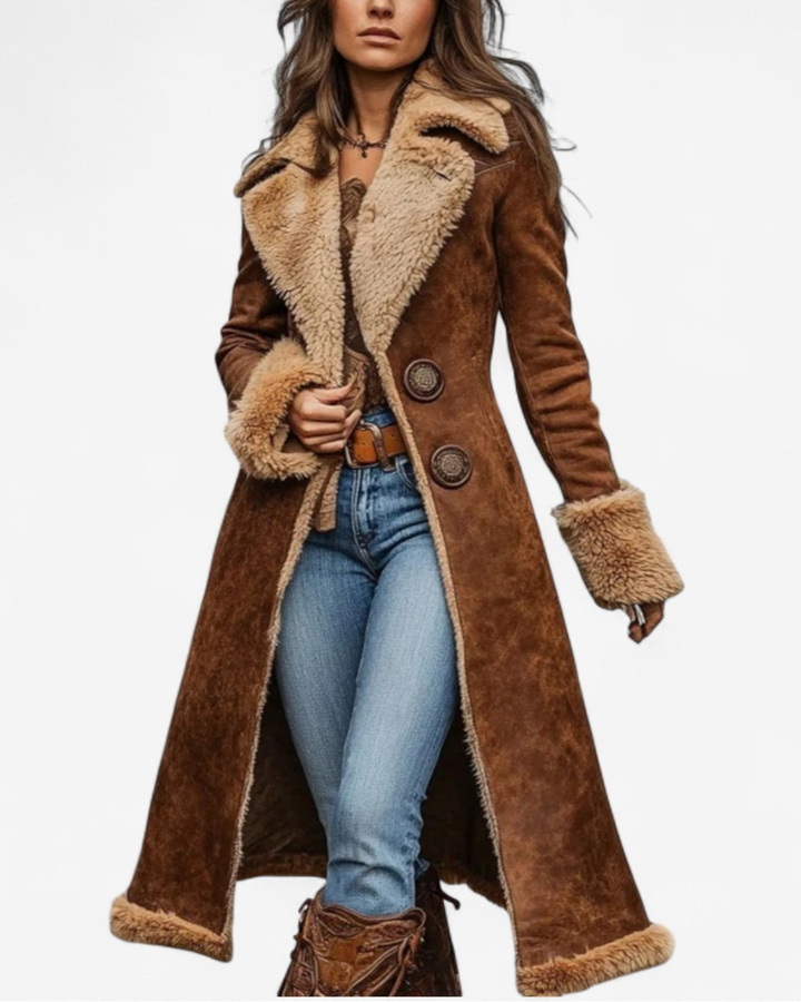 Women's Long Winter Faux Fur Coat - Brown