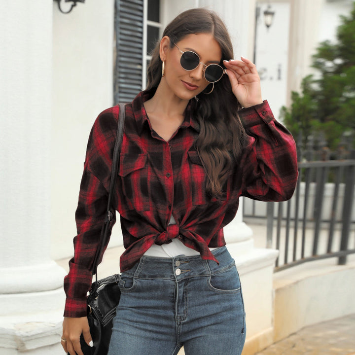 TORI™ | Vintage Plaid Button Down Long Sleeve Blouse
