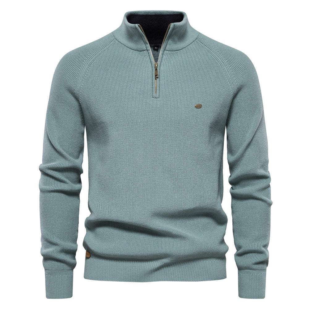 Men's Knit Polo Quarter Zip Sweater - Green