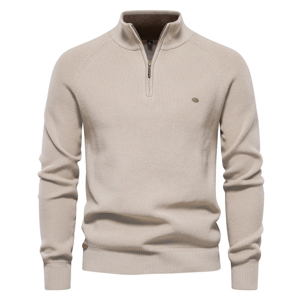 Men's Knit Polo Quarter Zip Sweater - Beige