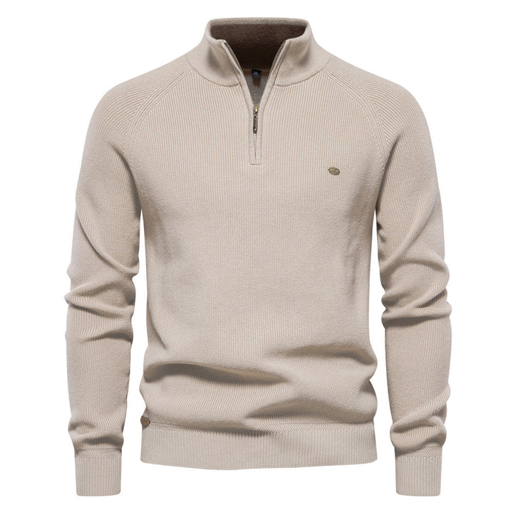 Men's Knit Polo Quarter Zip Sweater - Beige