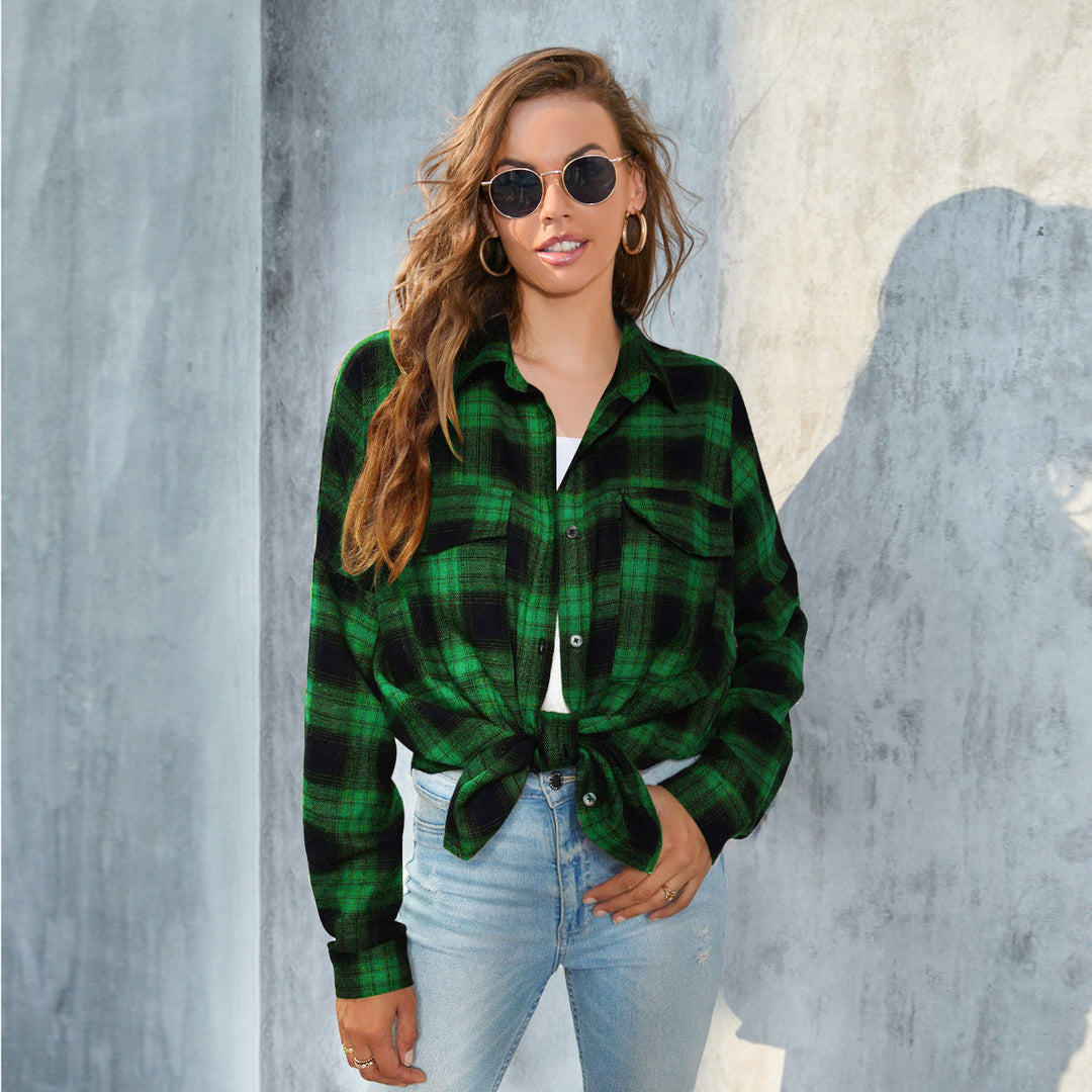 TORI™ | Vintage Plaid Button Down Long Sleeve Blouse