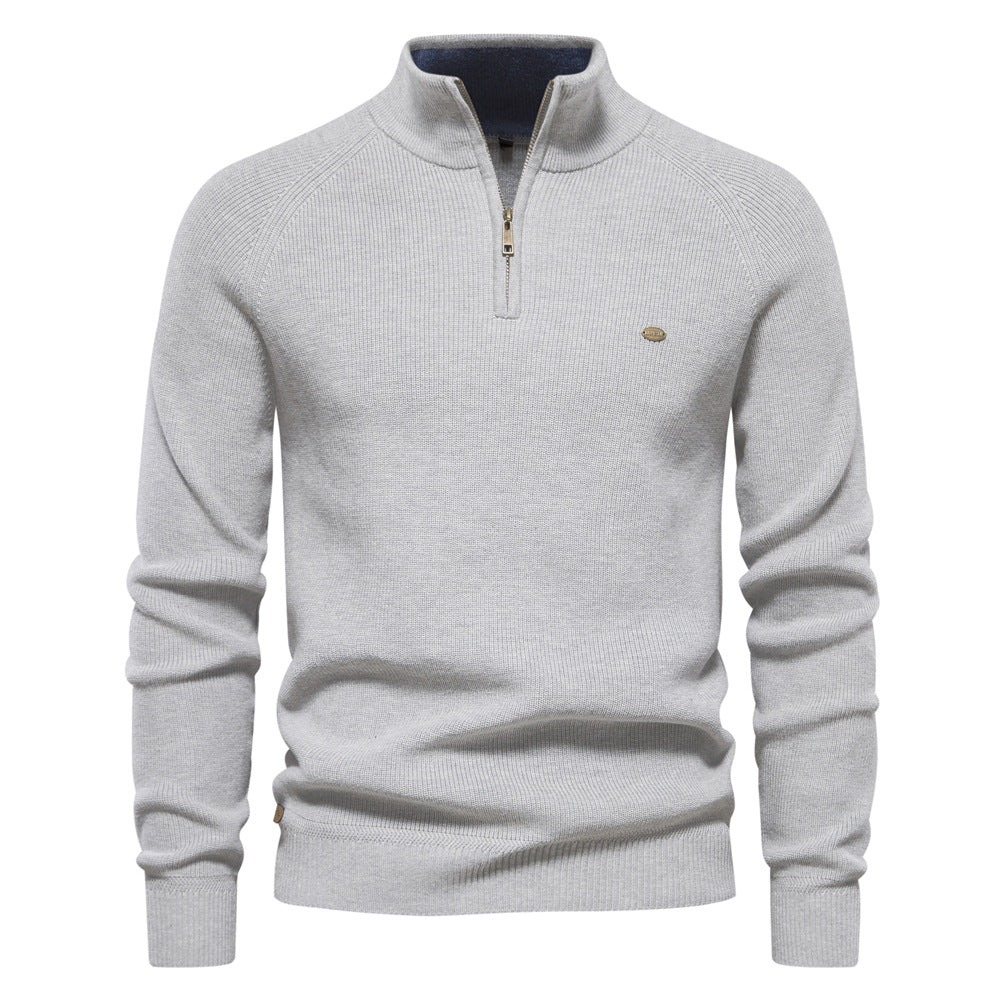 Men's Knit Polo Quarter Zip Sweater - Grey