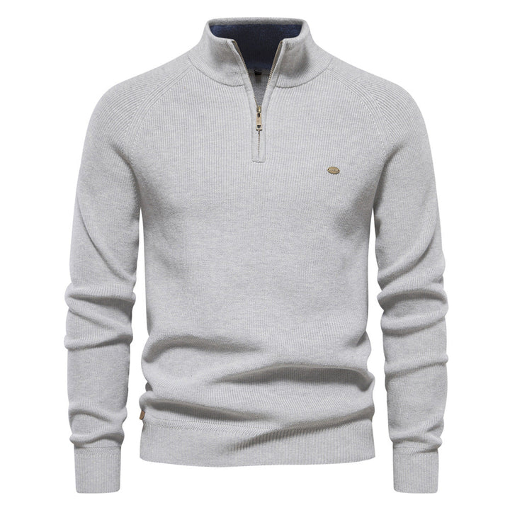 Men's Knit Polo Quarter Zip Sweater - Grey