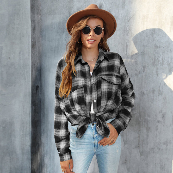 TORI™ | Vintage Plaid Button Down Long Sleeve Blouse