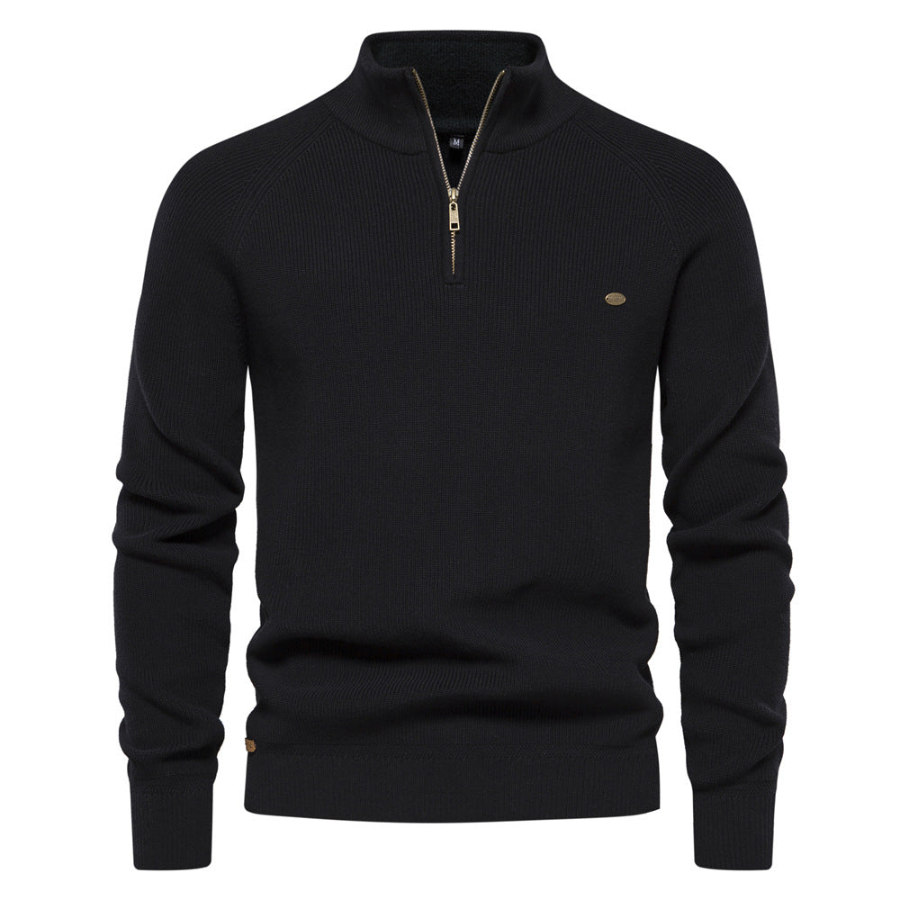 Men's Knit Polo Quarter Zip Sweater - Black