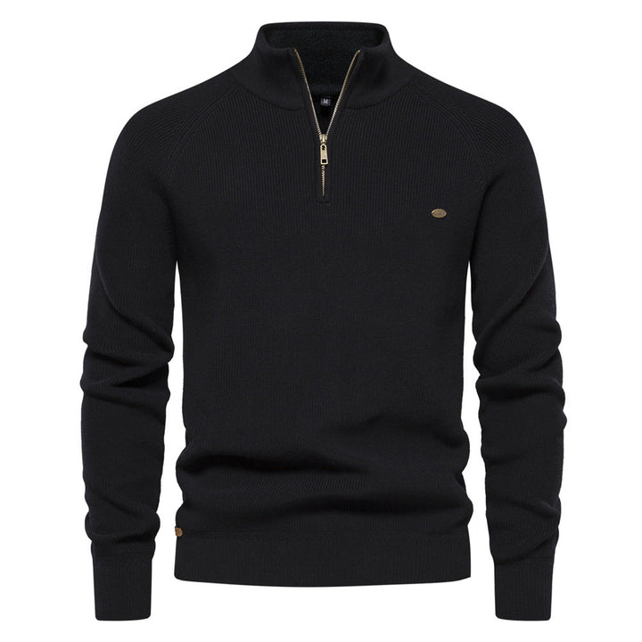Men's Knit Polo Quarter Zip Sweater - Black