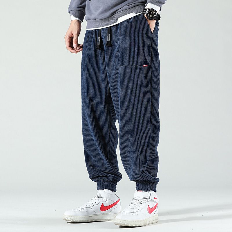 Men's Cuffed Breathable Corduroy Baggy Sweatpants - Dark Blue