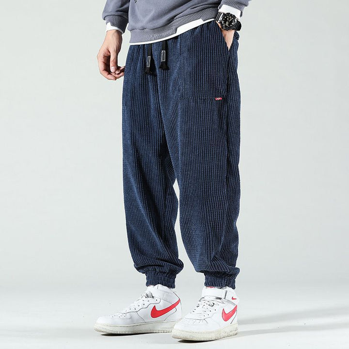Men's Cuffed Breathable Corduroy Baggy Sweatpants - Dark Blue