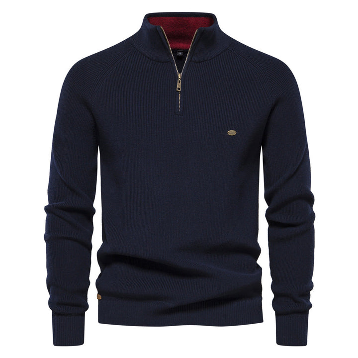 Men's Knit Polo Quarter Zip Sweater - Navy