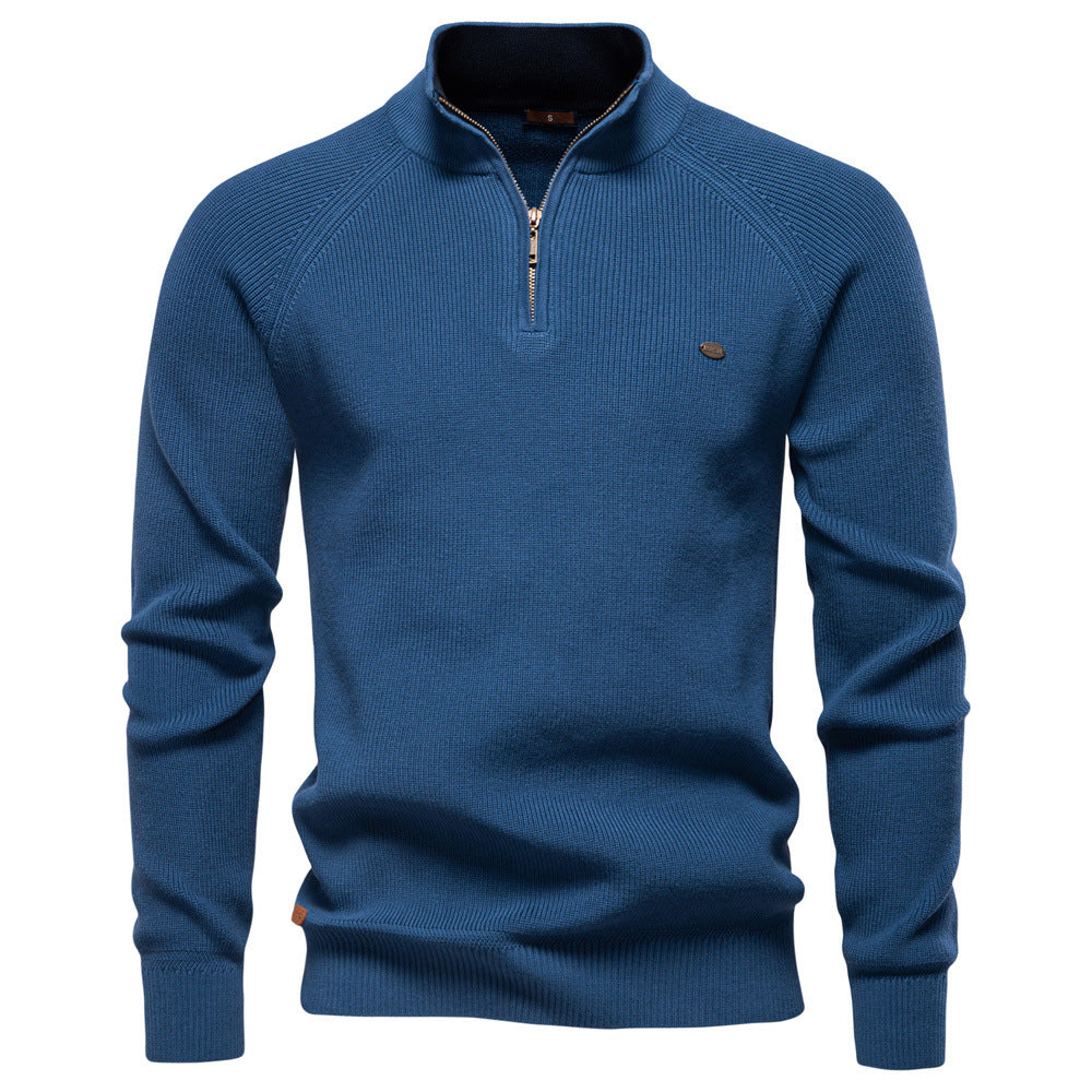 Men's Knit Polo Quarter Zip Sweater - Blue