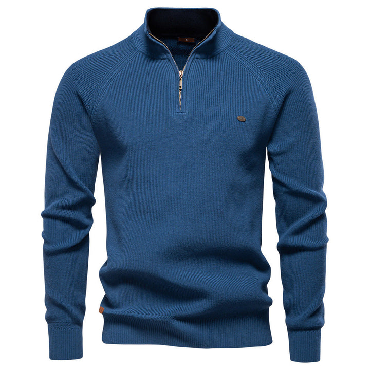Men's Knit Polo Quarter Zip Sweater - Blue
