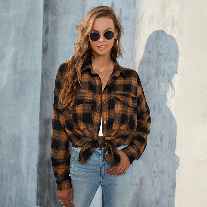 TORI™ | Vintage Plaid Button Down Long Sleeve Blouse